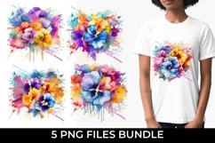 Rainbow Pansy Watercolor PNG Sublimation Product Image 1