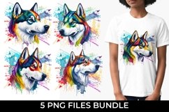 Rainbow Siberian Husky Dog Watercolor PNG Product Image 1