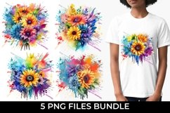 Rainbow Sunflower Watercolor PNG Sublimation Product Image 1