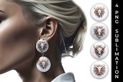 3d Floral Fantasy Bull Skull Earrings Sublimation PNG Product Image 1