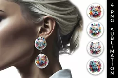 3D Floral Fantasy Bulldog Earrings Sublimation PNG Product Image 1