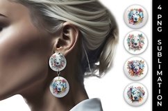 3D Floral Fantasy Dalmatian Earrings Sublimation PNG Product Image 1