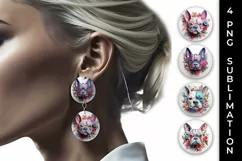 3D Floral Fantasy French Bulldog Earrings Sublimation PNG Product Image 1