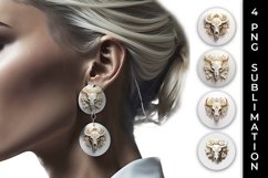 3d Gold White Bull Skull Earrings Sublimation PNG Product Image 1