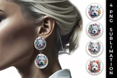 3D Floral Fantasy Westie Earrings Sublimation PNG Product Image 1