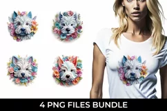 3D Floral Fantasy Westie T-Shirt Sublimation PNG Product Image 1