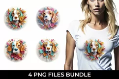 3D Floral Fantasy Beagle T-Shirt Sublimation PNG Product Image 1