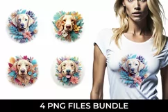 3D Floral Fantasy Golden Retriever T-Shirt Sublimation PNG Product Image 1