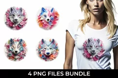 3D Floral Fantasy Husky T-Shirt Sublimation PNG Product Image 1