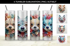 3d Floral Fantasy Chihuahua Tumbler Wrap Sublimation PNG Product Image 1
