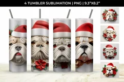 3D Christmas Bulldog Dog Tumbler Wrap 20 oz Sublimation PNG Product Image 1