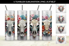 3d Floral Fantasy Bull Skull Tumbler Wrap Sublimation PNG Product Image 1