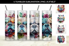 3d Floral Fantasy Bulldog Tumbler Wrap Sublimation PNG Product Image 1