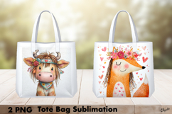 Funny Valentine Tote Bag, Whimsical Animal Sublimation PNG Product Image 1
