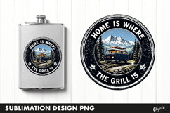 BBQ Retro Round Sublimation PNG, Flask BBQ Grill Product Image 1