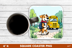 Back to School Coaster PNG. Cheerful Dog Sublimation Product Image 1