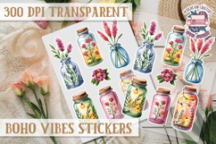 Boho sticker sheet Vibes Scrapbook PNG Love Aesthetic Flower Product Image 1