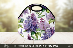 Watercolor Lilac Flower Lunch Bag Sublimation Wrap PNG Product Image 1