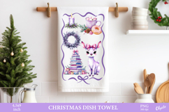 Christmas Frame Dish Towel. Watercolor Christmas PNG Product Image 1