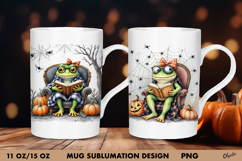 Frog with Book Mug Sublimation Wrap. Halloween Mug Design Product Image 1
