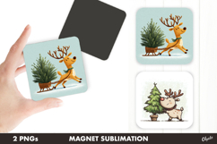 Christmas Eve Magnet. Cute Reindeer Magnet PNG Product Image 1