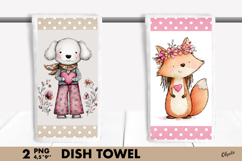 Whimsical Valentine Dish Towel PNG. Love Animal Kitchen PNG Product Image 1