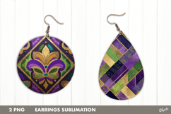 Earring Teardrop Mardi Gras, Earring Round Mardi Gras PNG Product Image 1