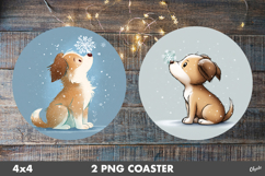 Christmas Cute Animal Round Coaster PNG. Winter Coaster Product Image 1