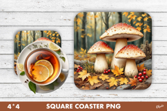 Fall Coaster Sublimation. Mushroom Coaster PNG Product Image 1