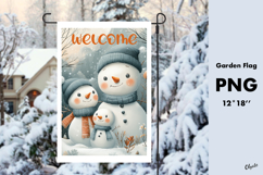 Watercolor Family Snowman Garden Flag Sublimation PNG Product Image 1