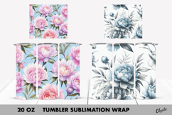 Flower Tumbler Wrap. Blue Peony, Pink Peony Tumbler PNG Product Image 1