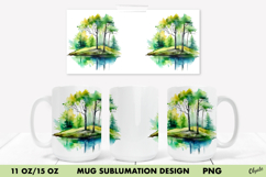 Watercolor Forest Mug Sublimation Wrap. 11 OZ, 15 OZ PNG Product Image 1