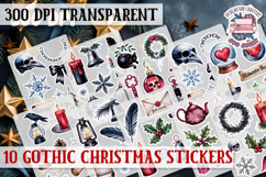 Gothic Christmas Watercolor Sticker Sheet Winter Scary PNG Product Image 1