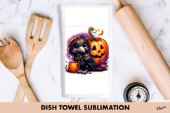 Halloween Dish Towel Sublimation. Cute Halloween Crow PNG Product Image 1