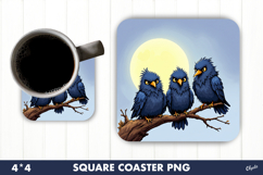 Crows with Moon Coaster. Halloween Coaster Sublimation Product Image 1