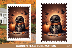 Halloween Garden Flag Sublimation. Crow Pumpkin PNG Product Image 1