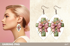 Easter Cross Earrings with Leather Texture Sublimation PNG Product Image 1