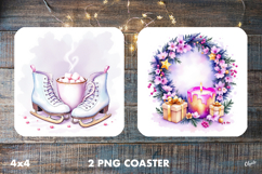 Violet Christmas Coaster PNG. Christmas Coaster Sublimation Product Image 1