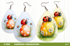 Easter Earring Sublimation, Lady Bug Earring PNG Product Image 1