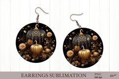 Golden Pumpkin Sublimation PNG. Golden Halloween Earring PNG Product Image 1