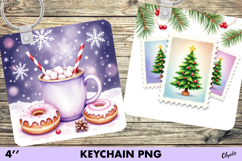 Watercolor Christmas Keychain. Purple Christmas Keychain PNG Product Image 1