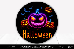 Neon Pumpkin Monster Round Sign Sublimation PNG Product Image 1