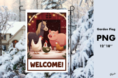 Farmhouse Christmas Garden Flag PNG. Animal Farm PNG Product Image 1