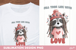 Whimsical Hippie Raccoon PNG, Valentine Sublimation PNG Product Image 1