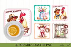 Easter Farmhouse Animal Sublimation. Square Coaster PNG Product Image 1
