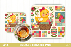 Easter Rustic Patchwork Coaster Sublimation PNG Product Image 1