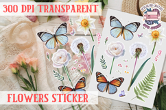 Summer sticker flowers butterfly Spring Botanical PNG Product Image 1