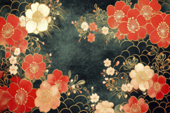 Japanese Art Flowers Background Wallpaper Product Image 1