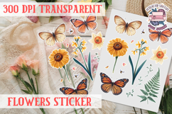Summer sticker flowers butterfly Spring Botanical PNG Product Image 1