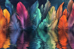 Colorful Feathers in Water Background Wallpaper Product Image 1